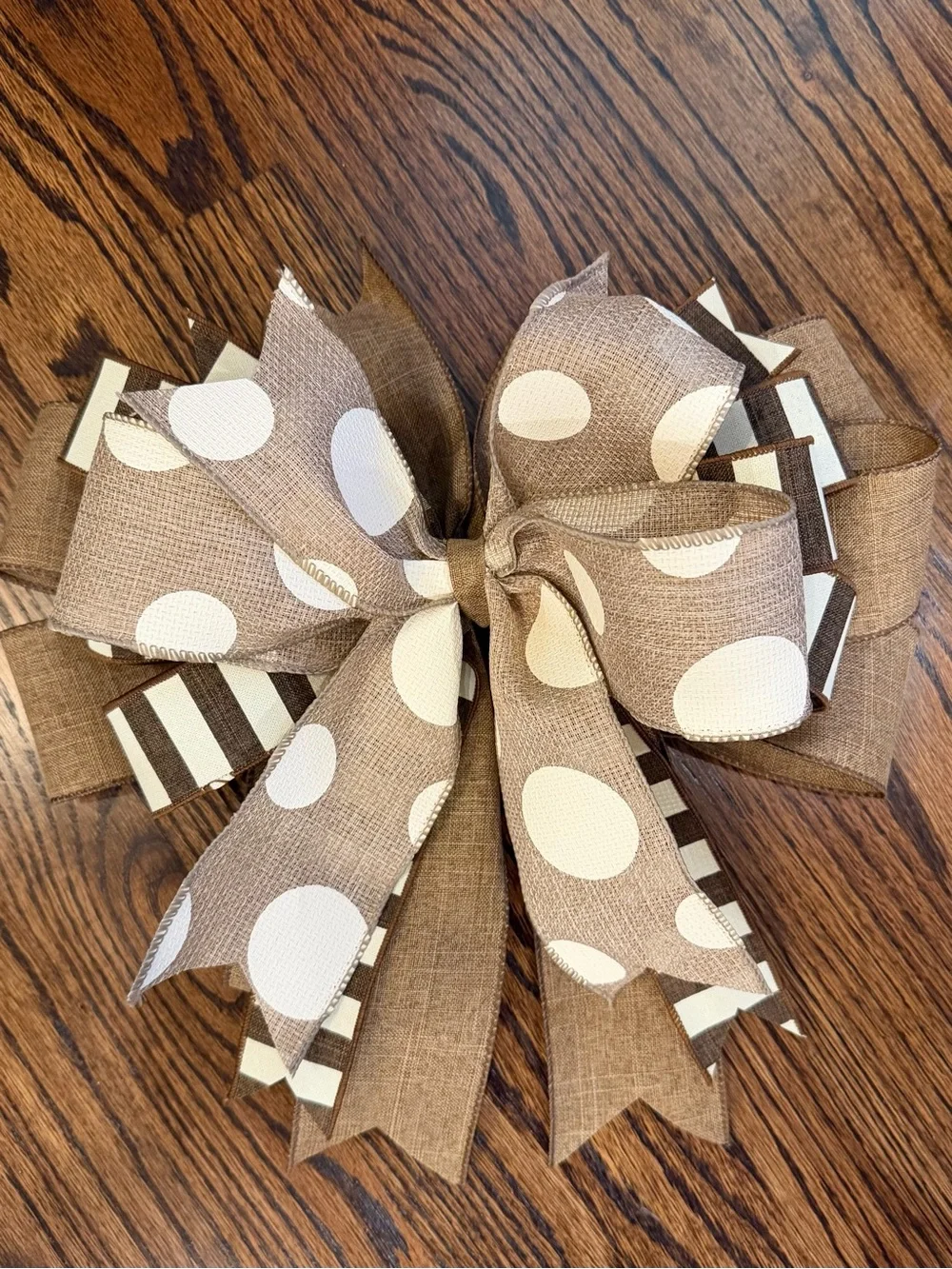 Neutral Polka Dot & Stripe Burlap Holiday Bow